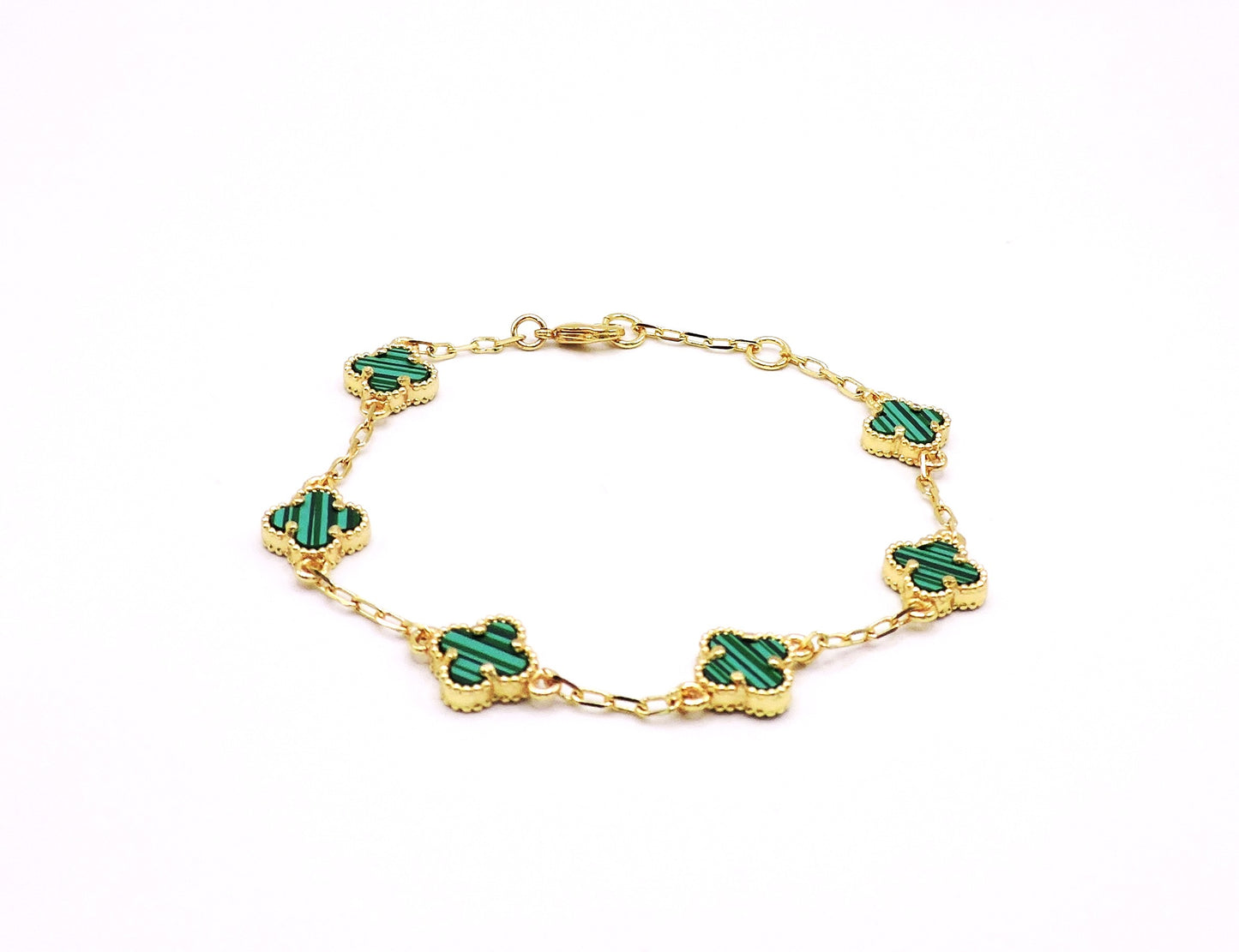 Green clover bracelet Gold Filled