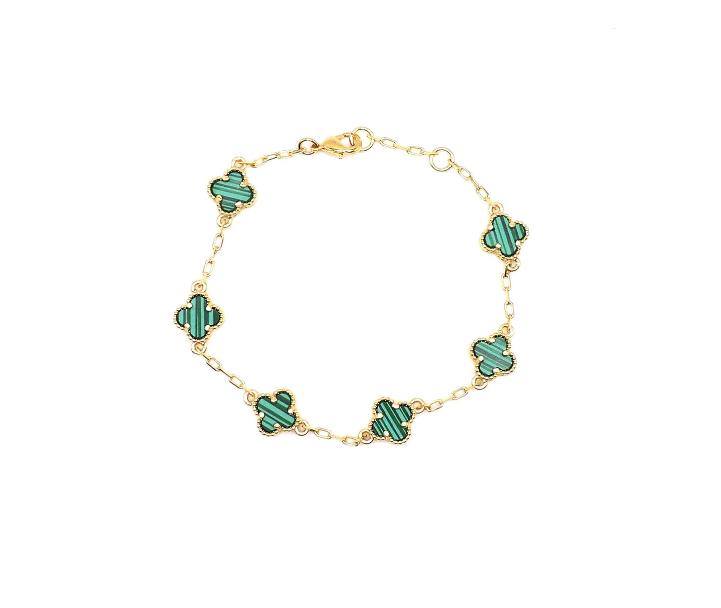 Green clover bracelet Gold Filled