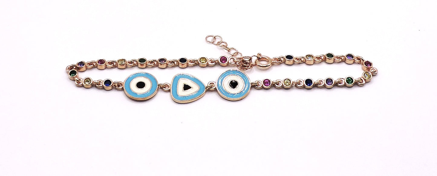 Silver Plated Bracelet with Eyes and Stones