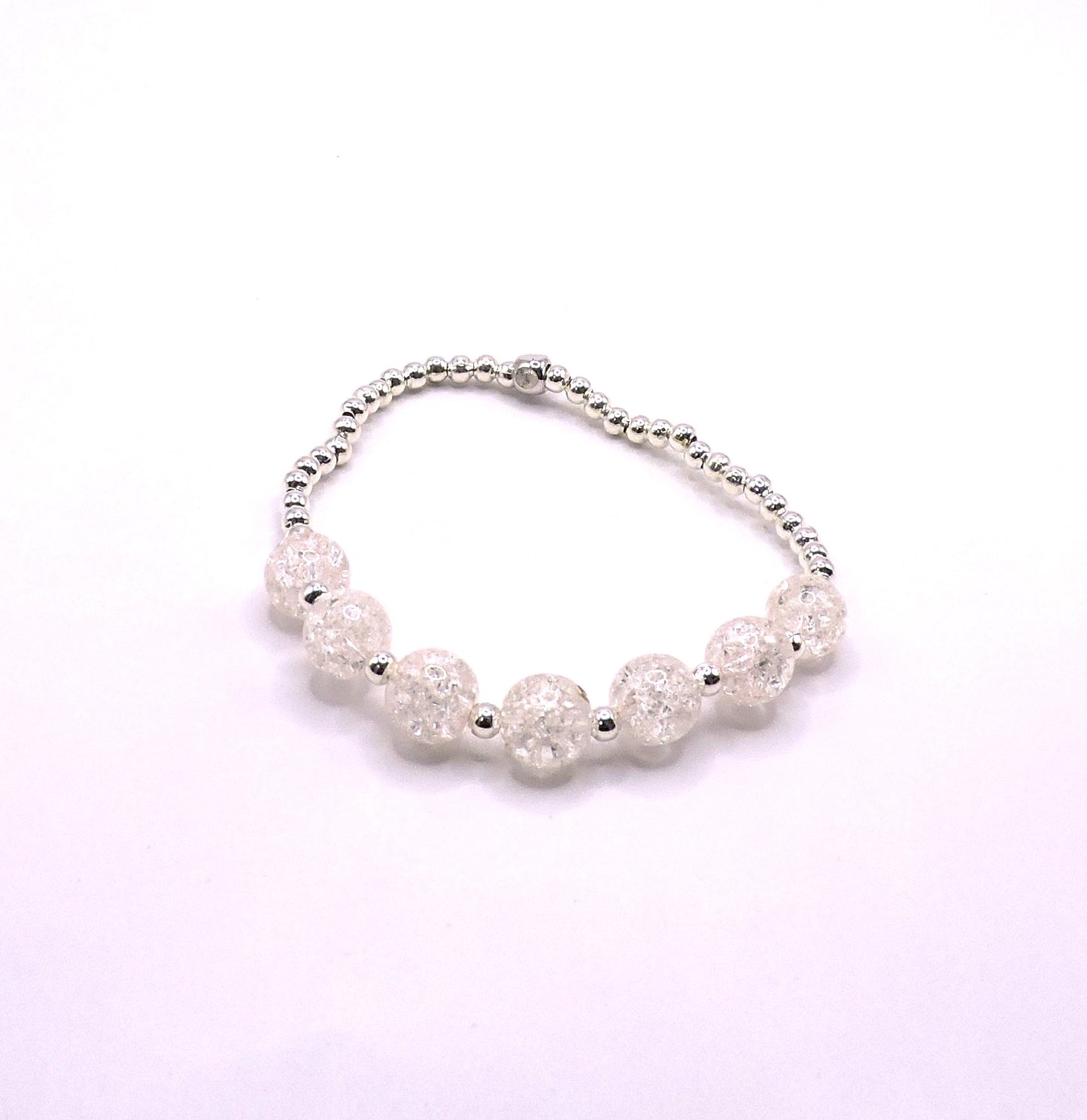 Silver-plated bracelet with white crystals. Handmade.