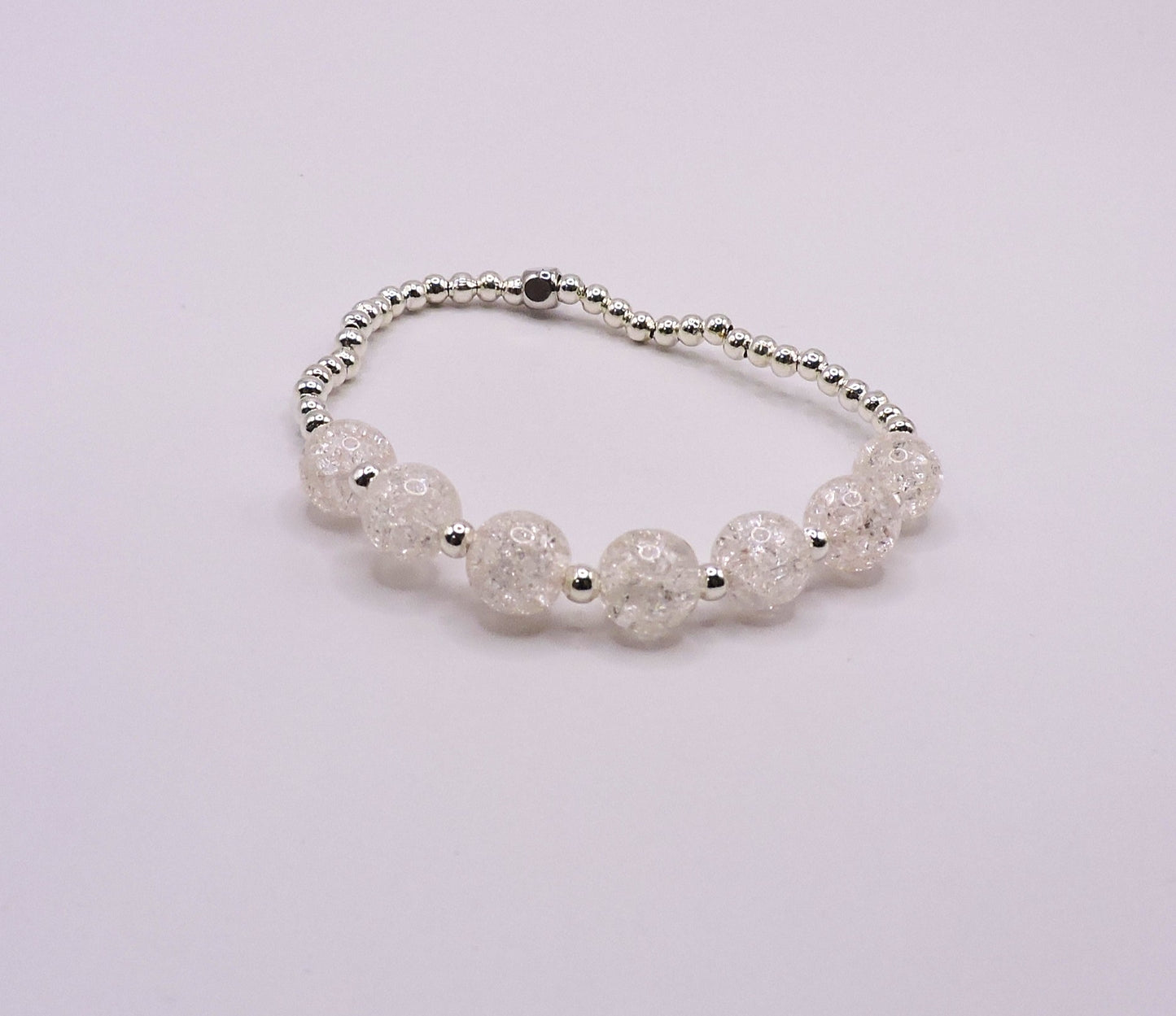 Silver-plated bracelet with white crystals. Handmade.