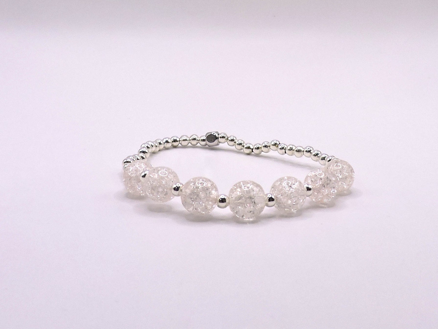 Silver-plated bracelet with white crystals. Handmade.