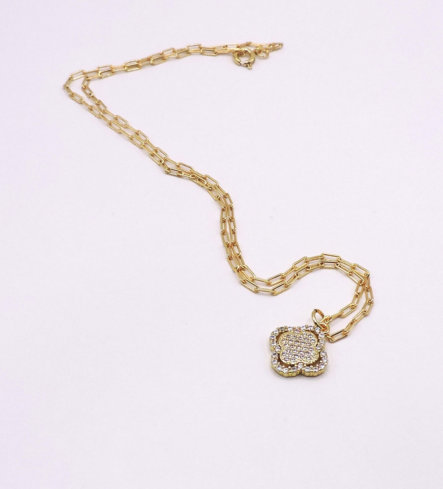 Clover Chain with Micropave in Gold Filled