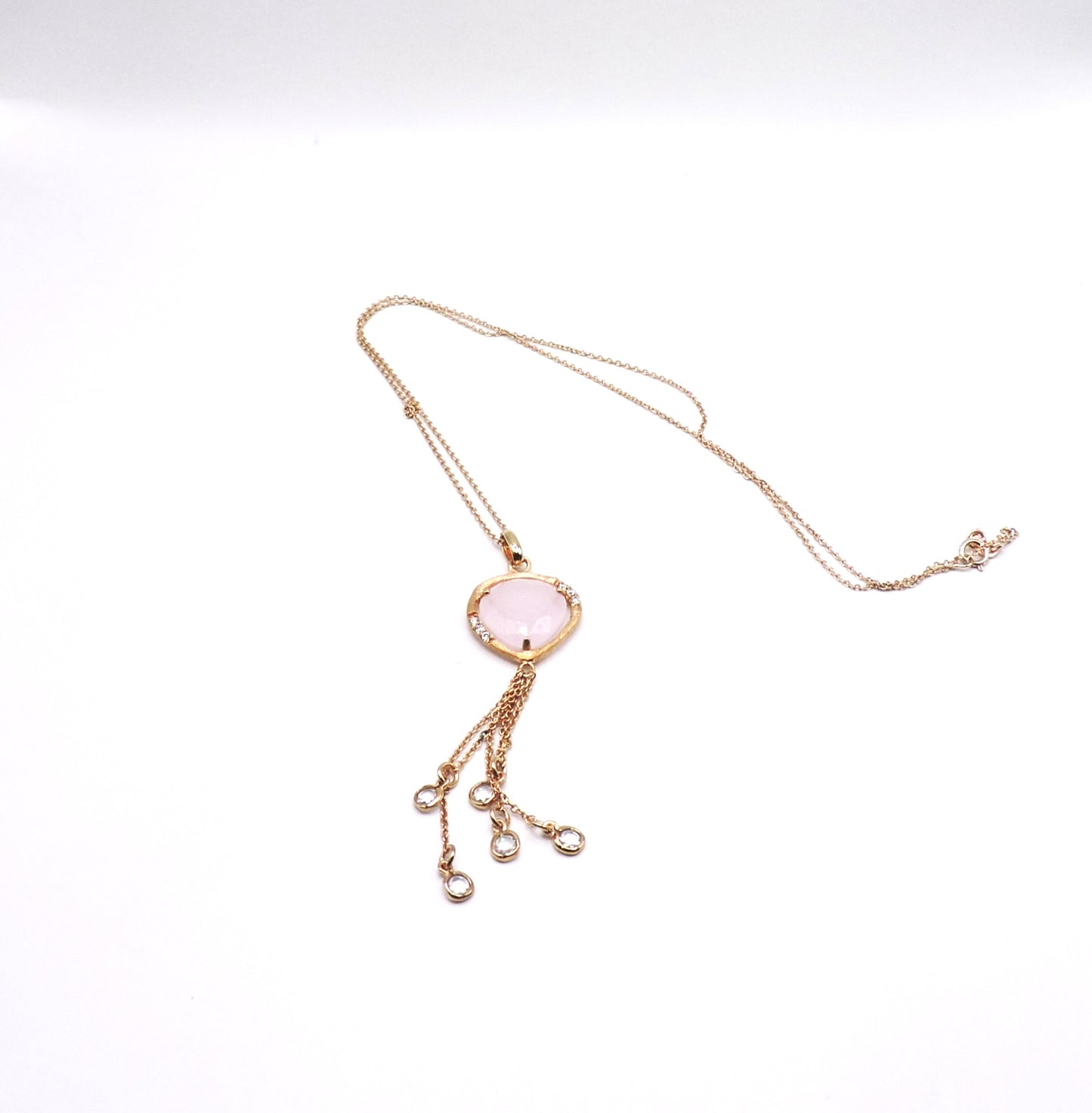 Rose gold 925 silver necklace with Zirconia and Pink Quartz