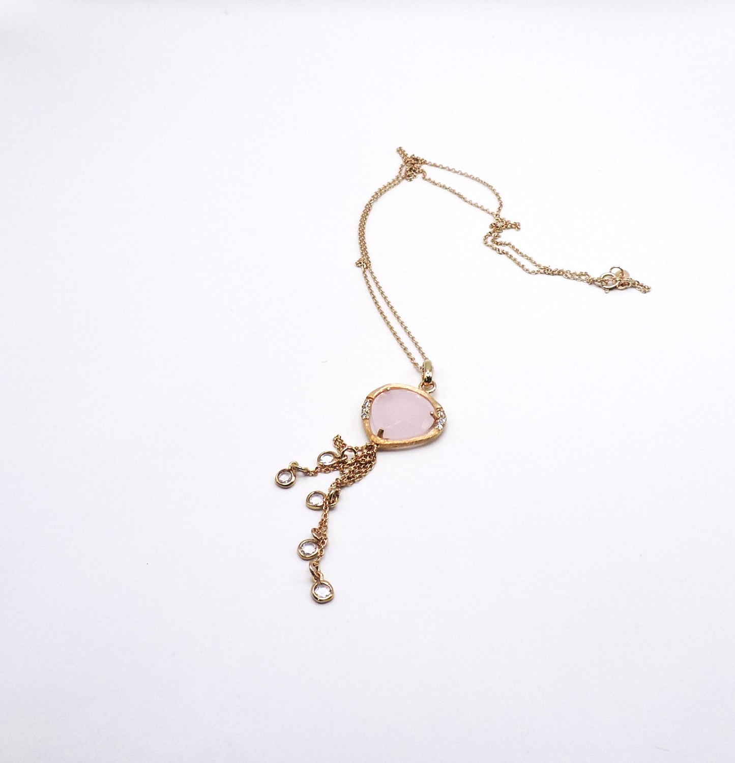Rose gold 925 silver necklace with Zirconia and Pink Quartz