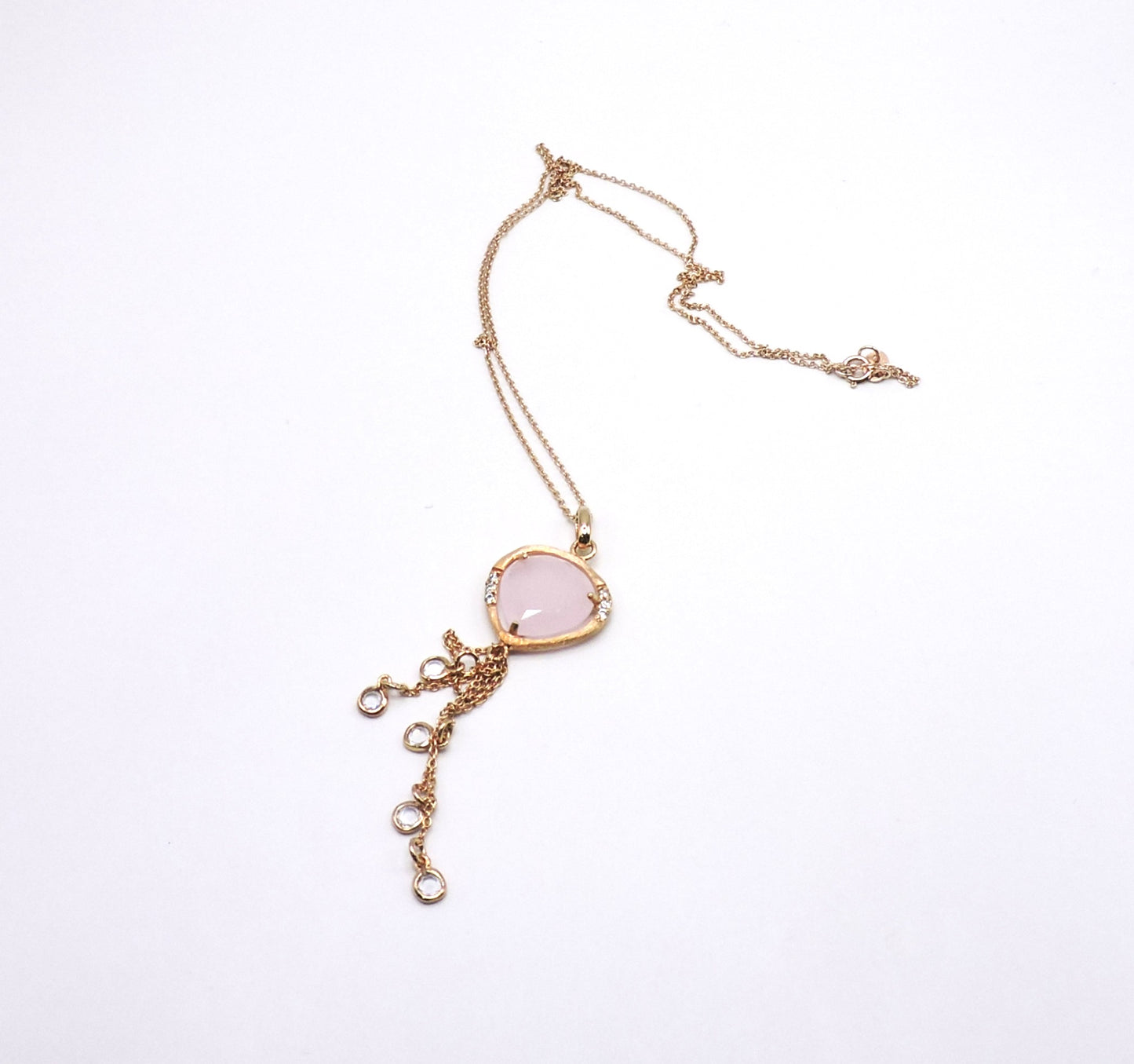 Rose gold 925 silver necklace with Zirconia and Pink Quartz