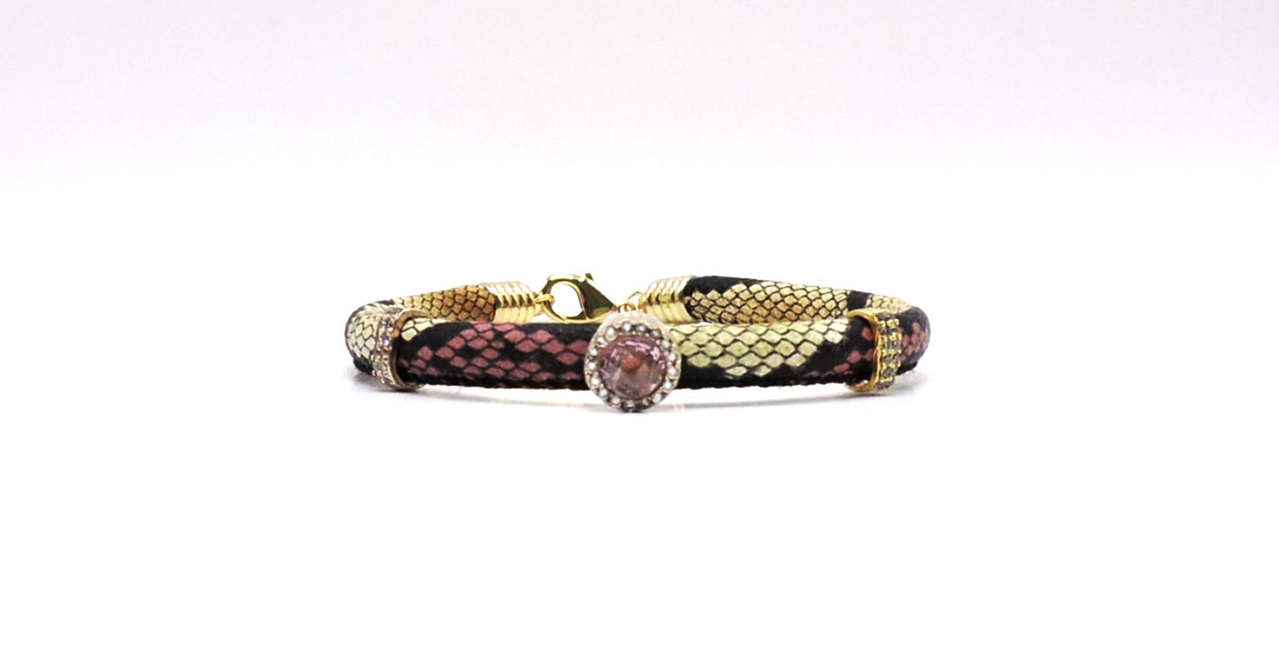 Silver bracelet in gold with a snake strap with semiprecious stones and zircons