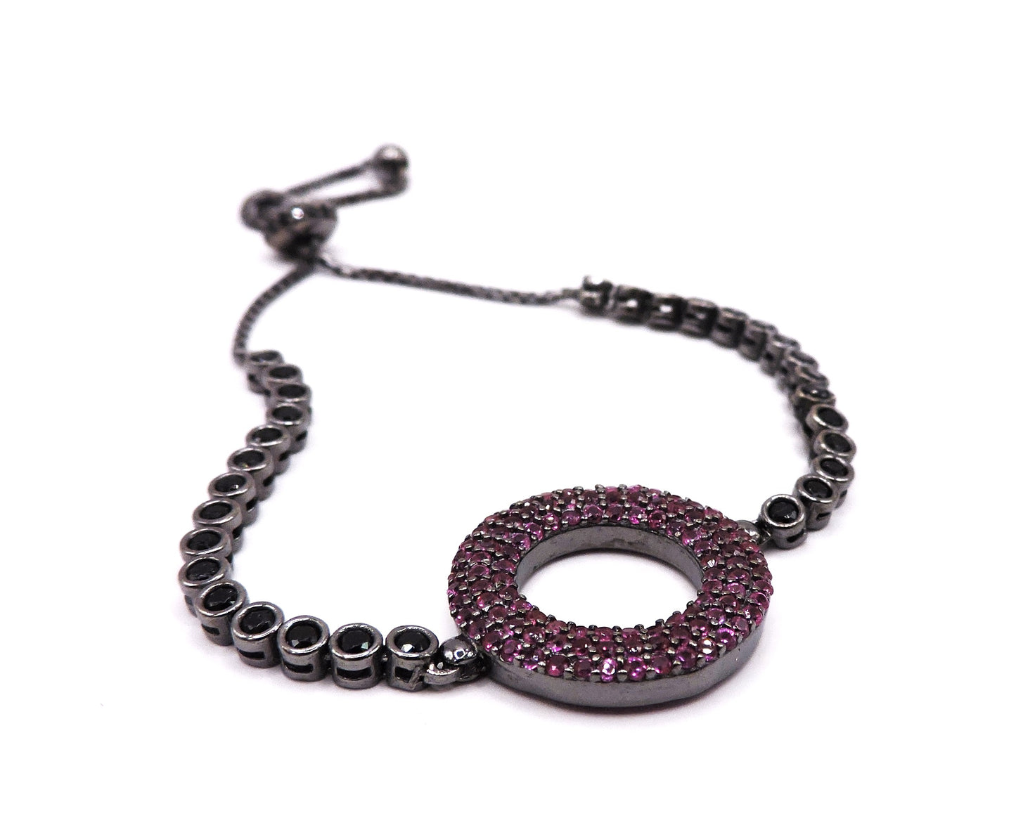 Black silver bracelet with black and red zircons