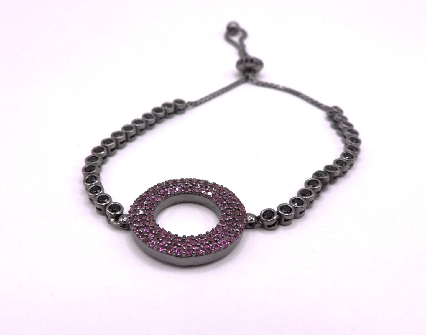 Black silver bracelet with black and red zircons