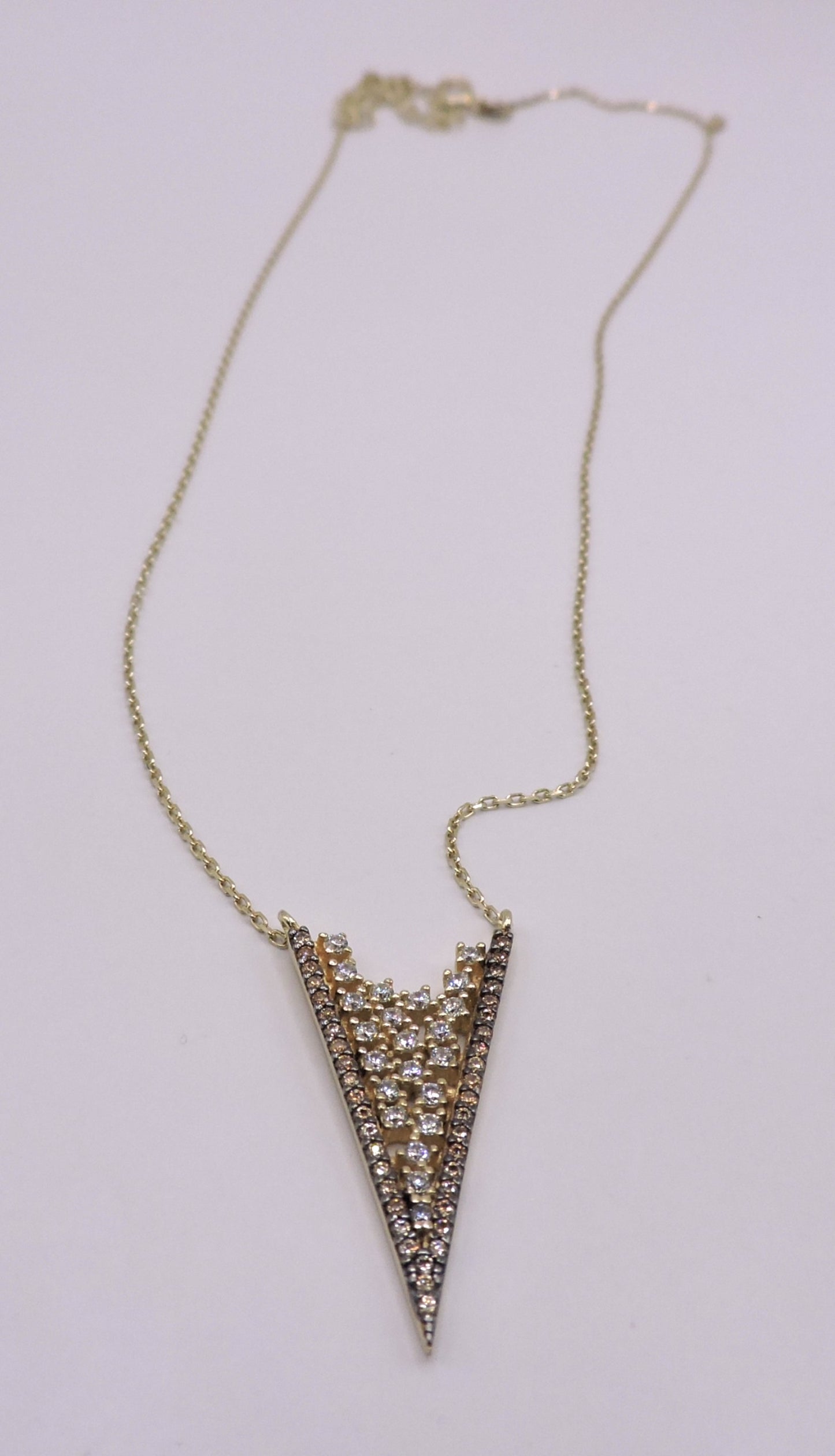 White Zircon Necklace, in Gold Plated Silver in the Shape of an Arrowhead