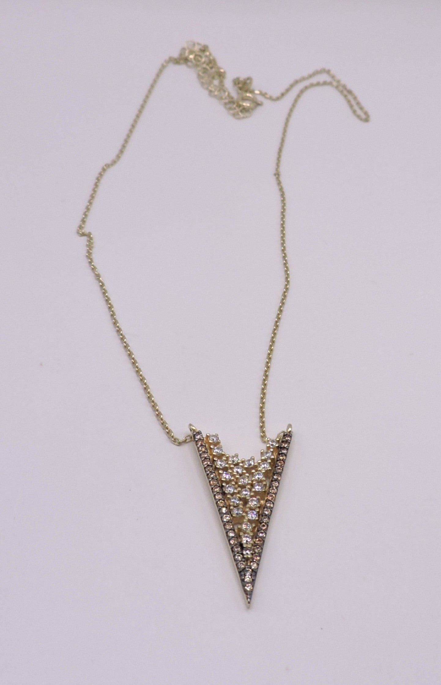 White Zircon Necklace, in Gold Plated Silver in the Shape of an Arrowhead