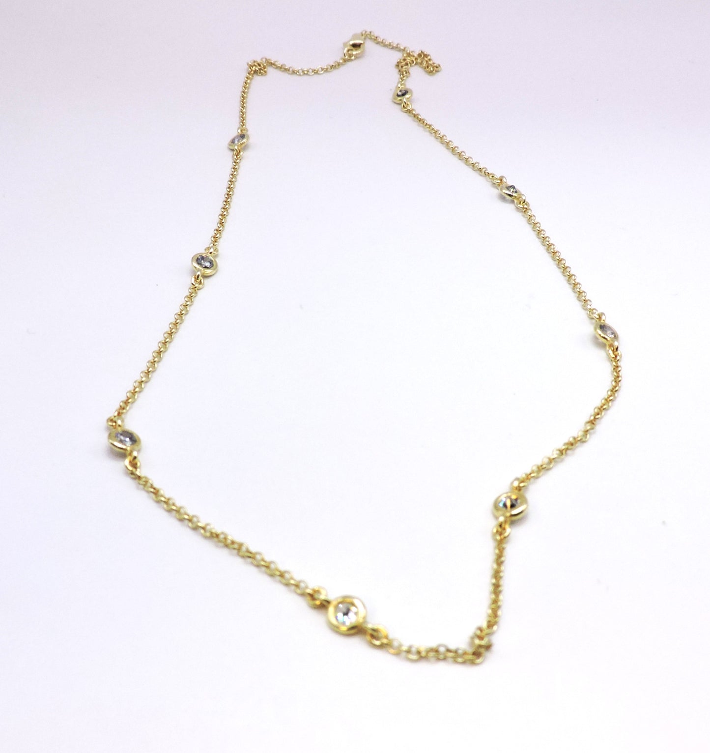 Gold-plated Silver Chain Necklace with Zircons
