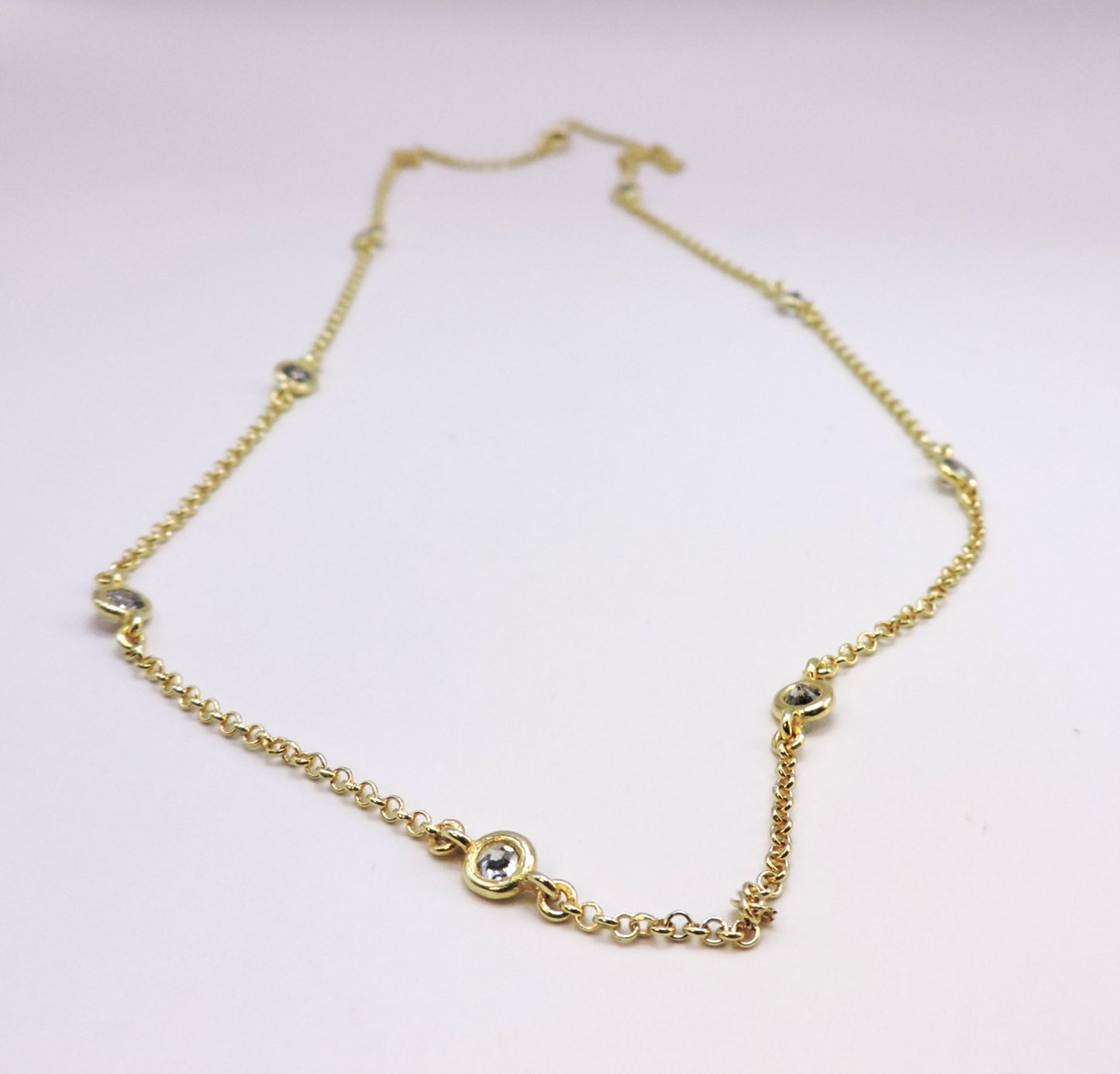 Gold-plated Silver Chain Necklace with Zircons