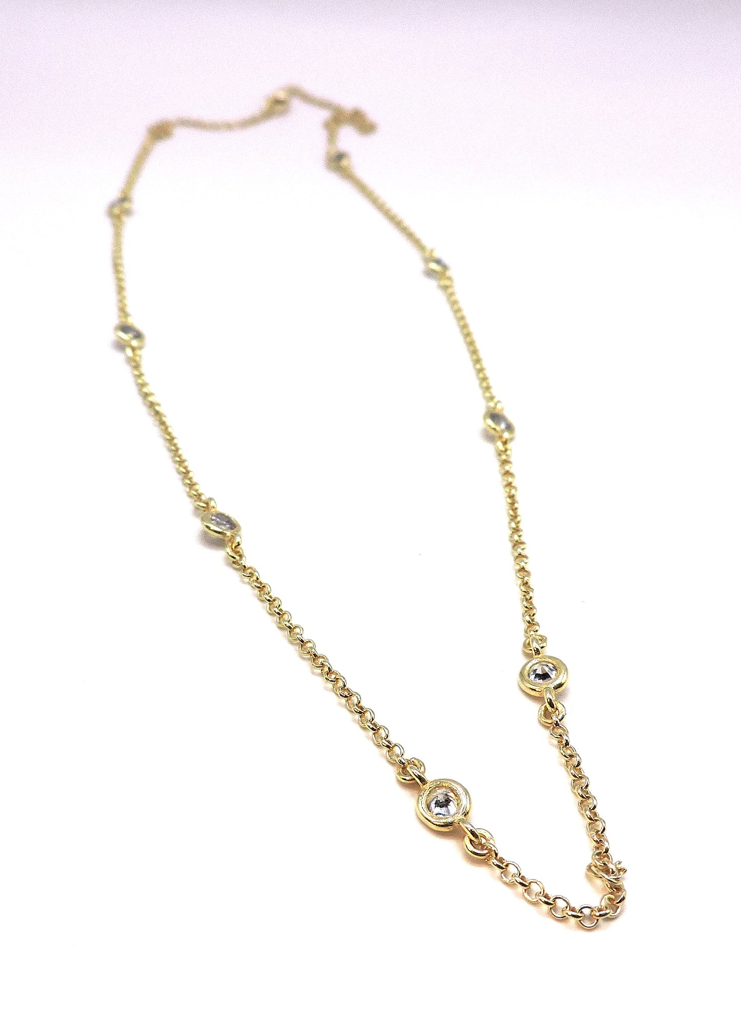 Gold-plated Silver Chain Necklace with Zircons