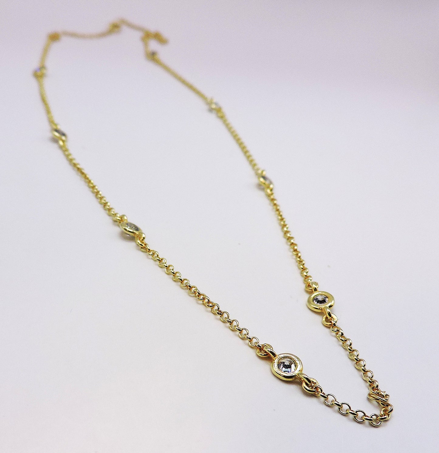 Gold-plated Silver Chain Necklace with Zircons
