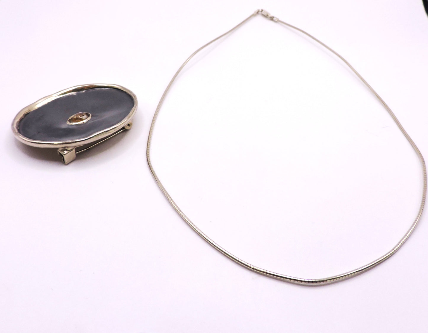 Silver Necklace and Pin with Hoops by Israeli Designer.