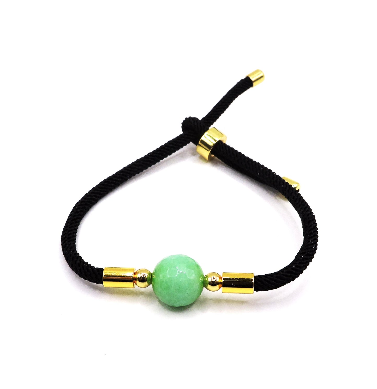 Adjustable cord bracelet with real green stone.