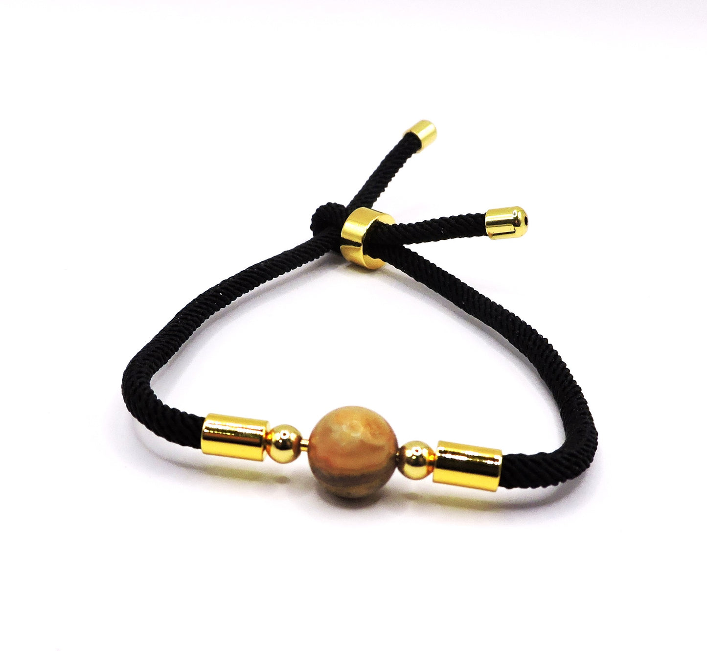 Adjustable cord bracelet with beige real stone