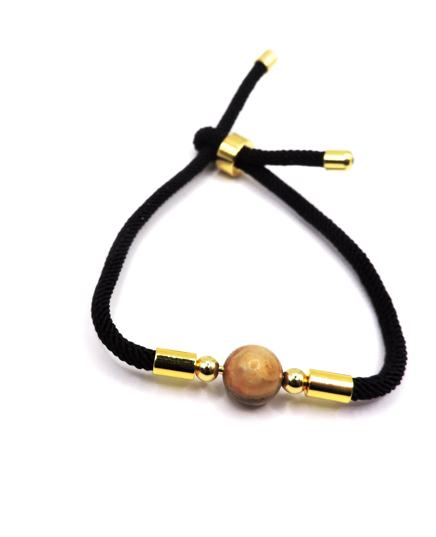 Adjustable cord bracelet with beige real stone