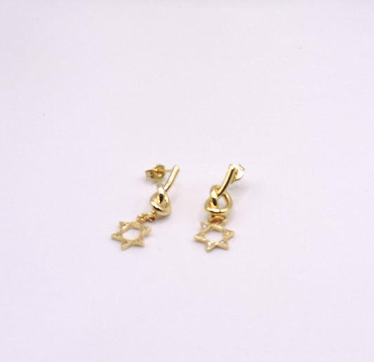 Gold-filled Star of David knot earring with zircons