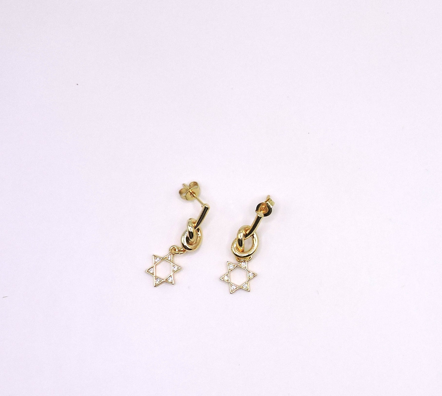 Gold-filled Star of David knot earring with zircons