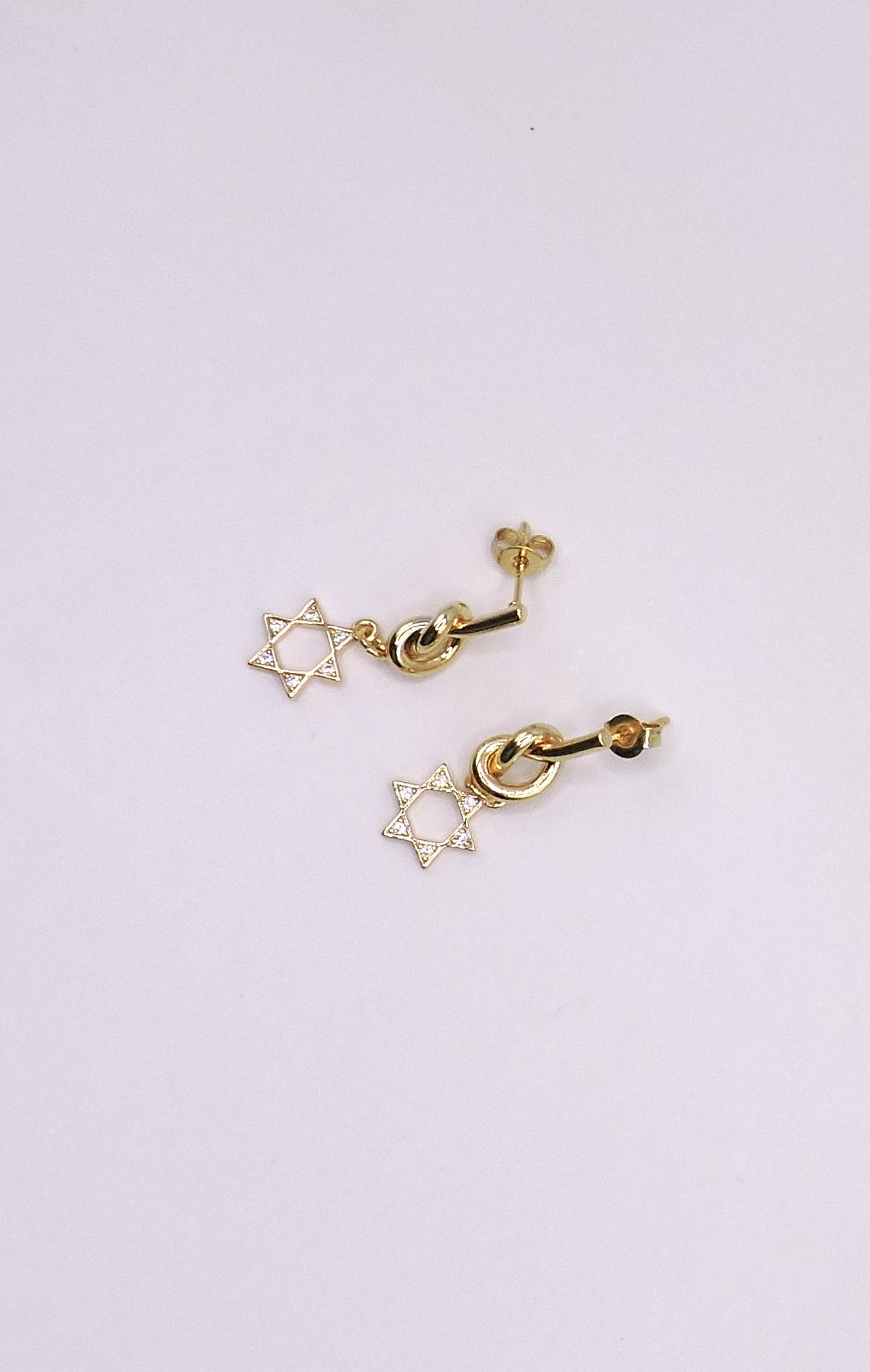 Gold-filled Star of David knot earring with zircons