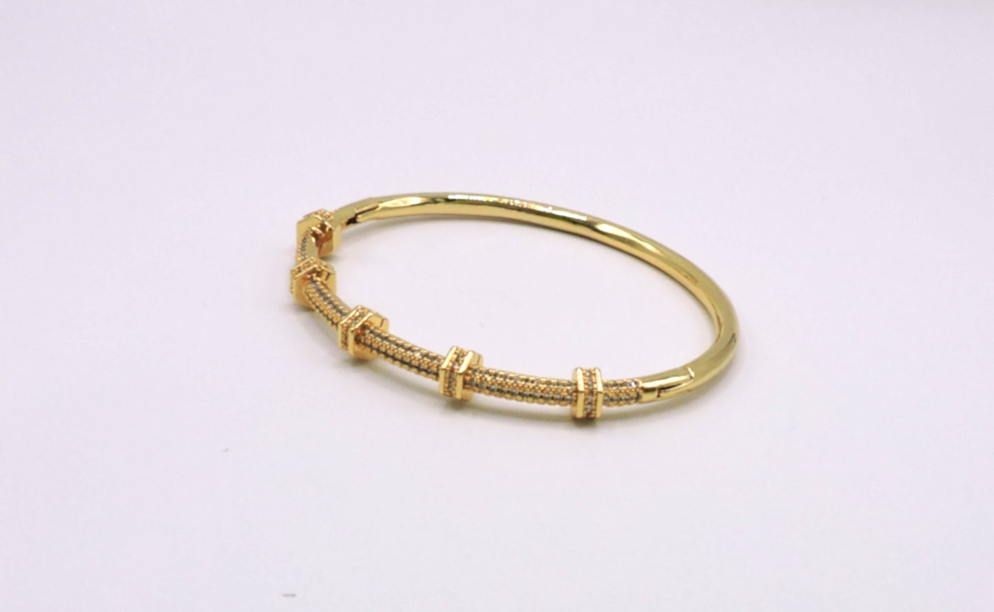 Micro Pave Bangle Bracelet with screws in Gold Filled