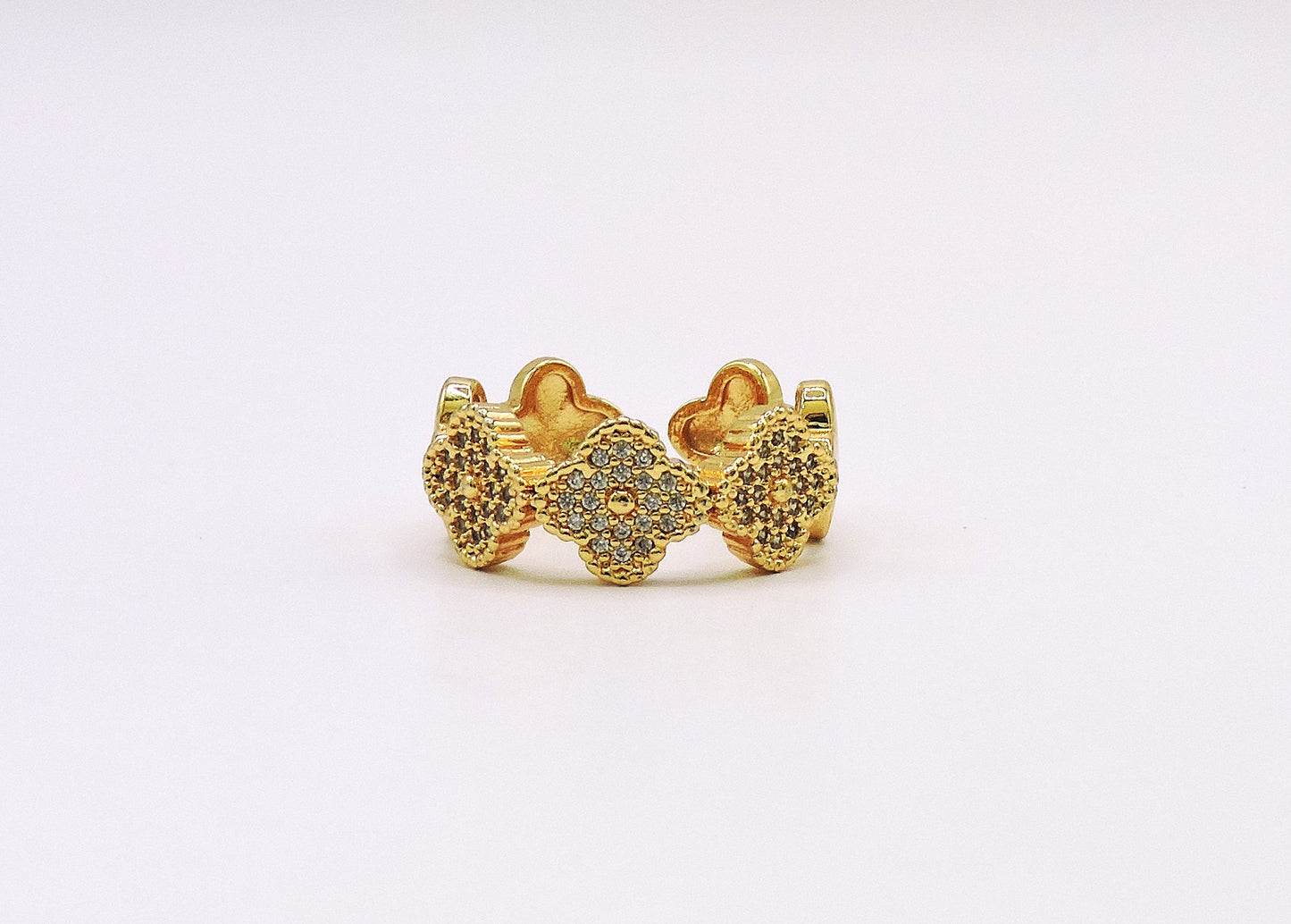 Gold-filled Micropave Clovers Ring