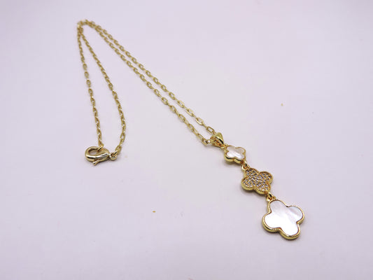 Triple Clover Necklace with Micropave and Mother of Pearl in Goldfilled
