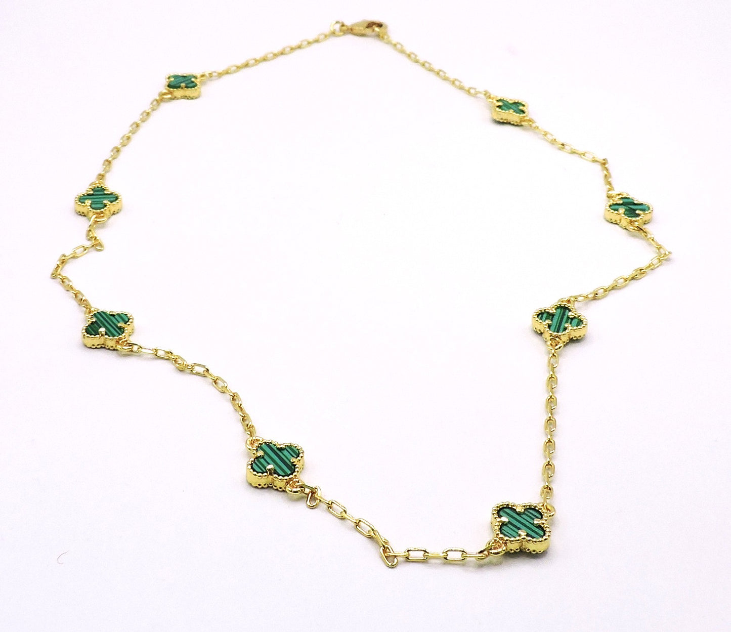 Green Clover Necklace in Gold Filled