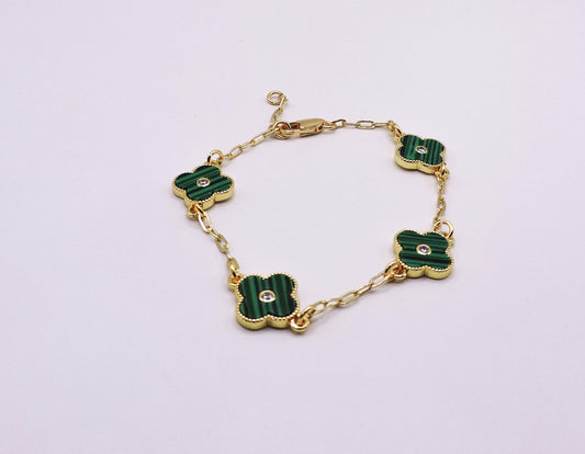Green Clover Bracelet with Gold-filled Zircon