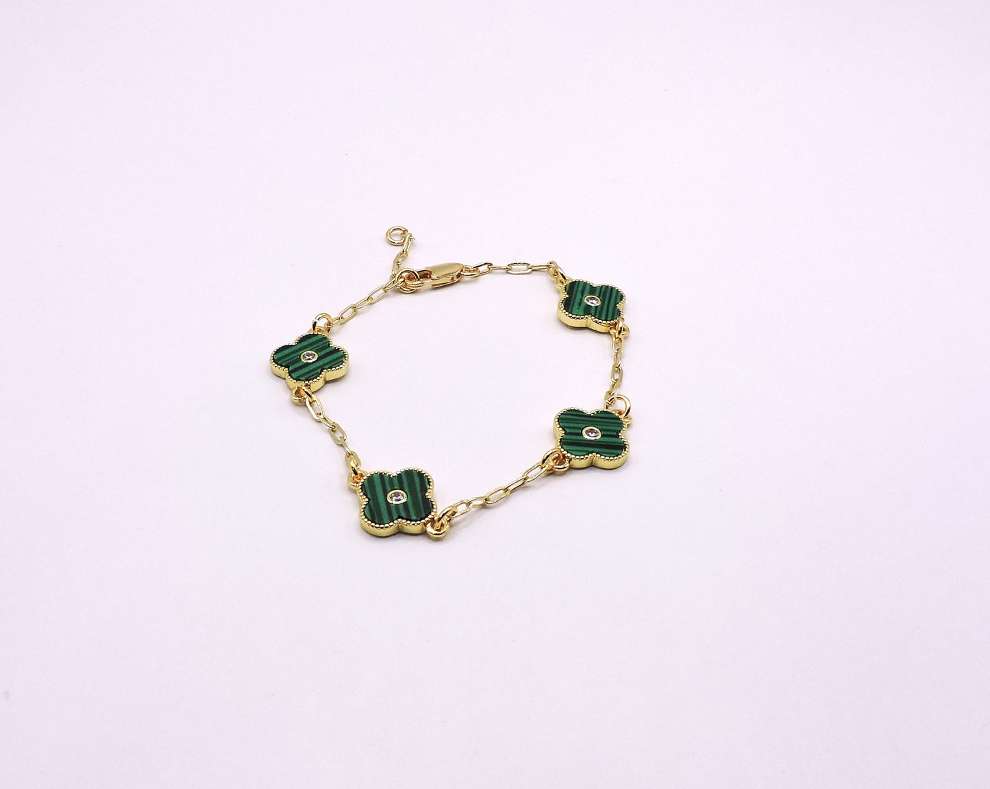 Green Clover Bracelet with Gold-filled Zircon