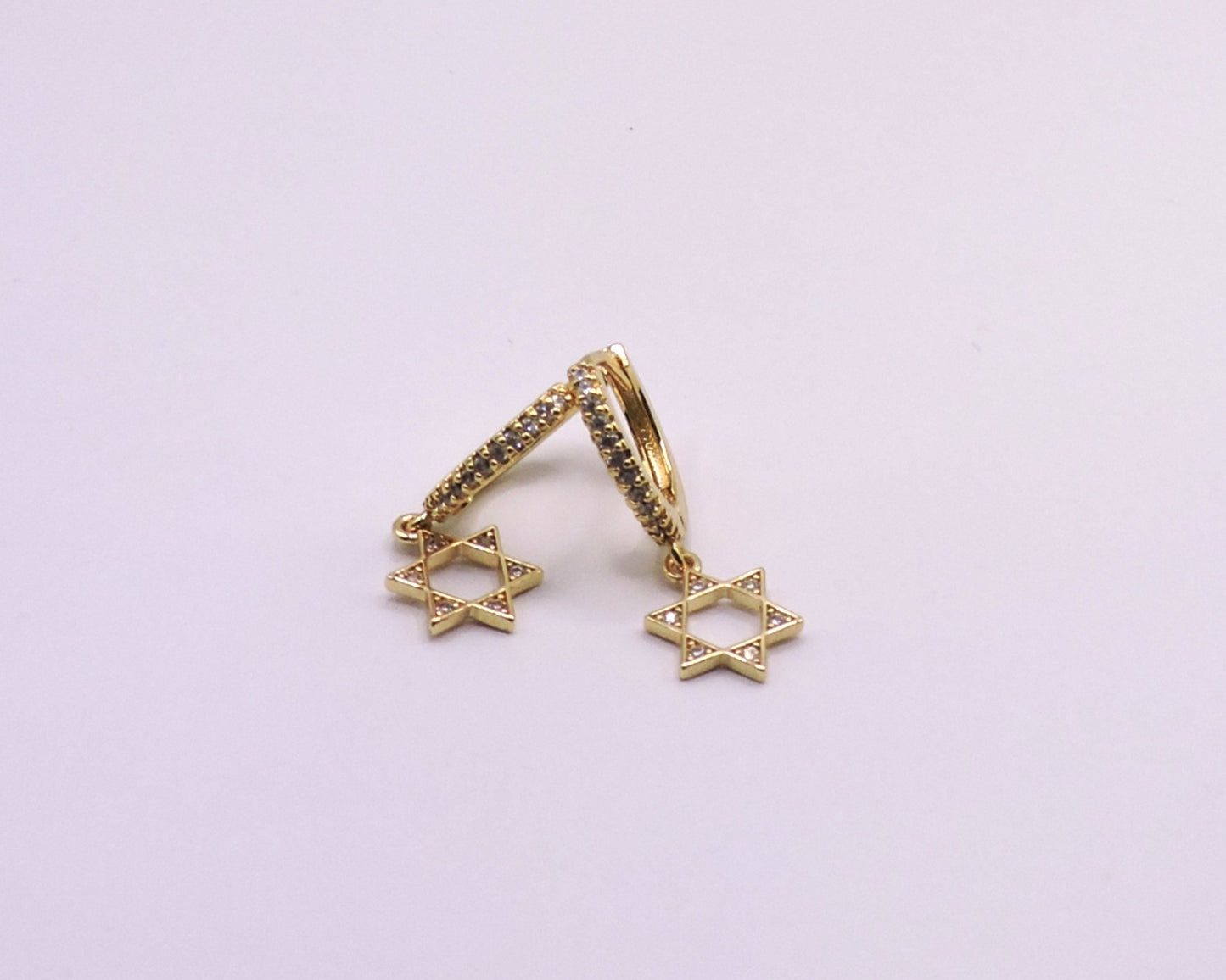 Gold-filled and zircon Star of David hoop earrings