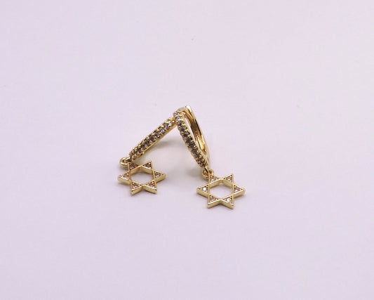 Gold-filled and zircon Star of David hoop earrings
