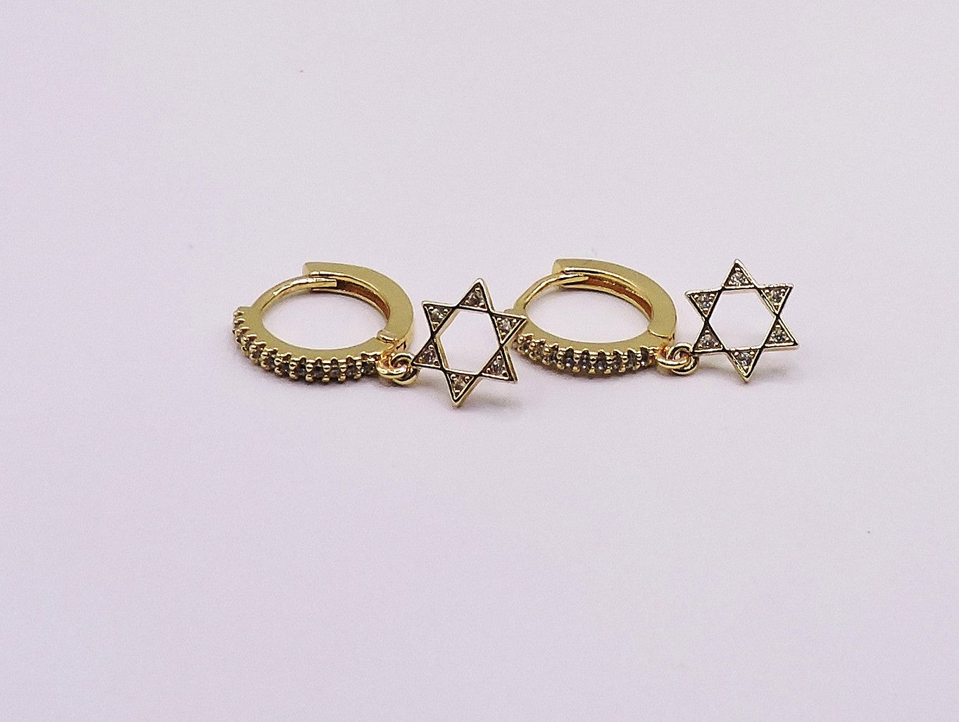 Gold-filled and zircon Star of David hoop earrings