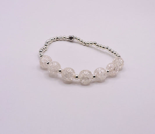 Silver-plated bracelet with white crystals. Handmade.