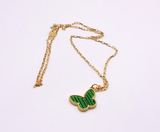 Green butterfly necklace in gold-filled