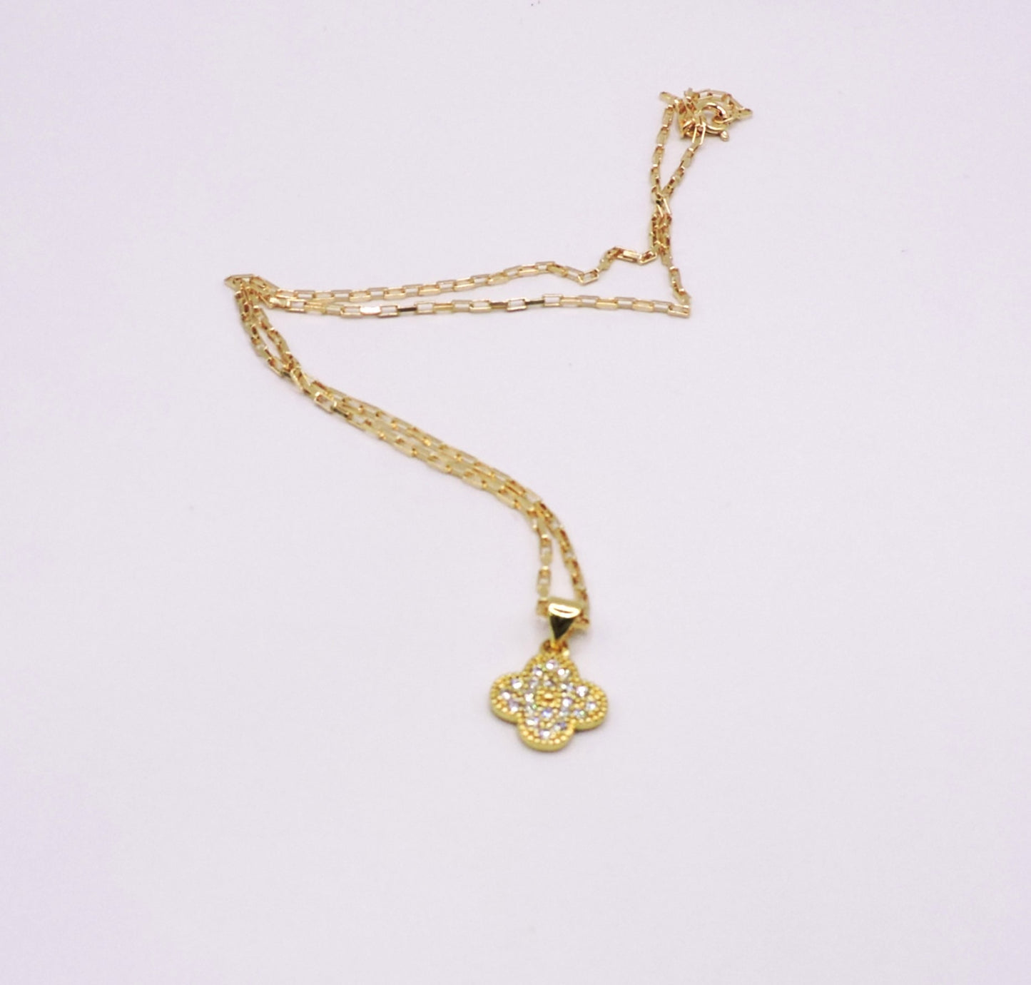 Clover Necklace with Micropave in Goldfilled