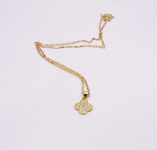 Clover Necklace with Micropave in Goldfilled