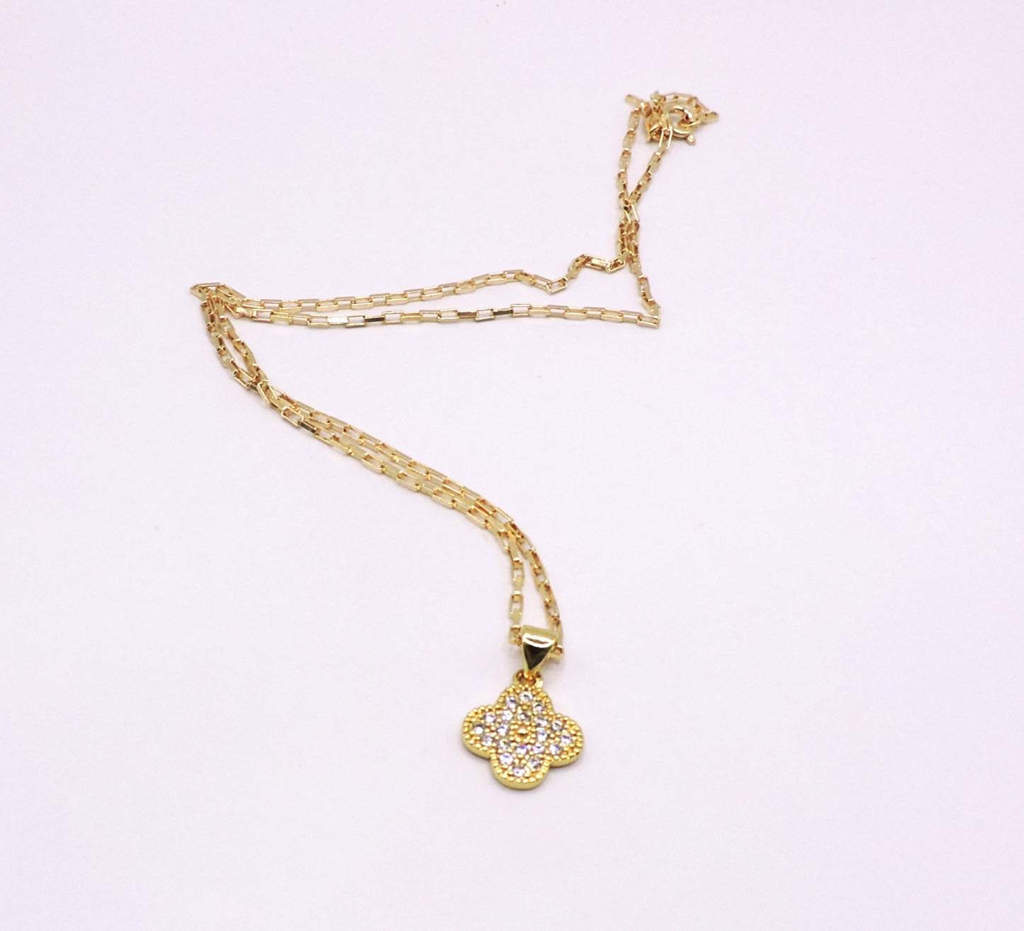 Clover Necklace with Micropave in Goldfilled