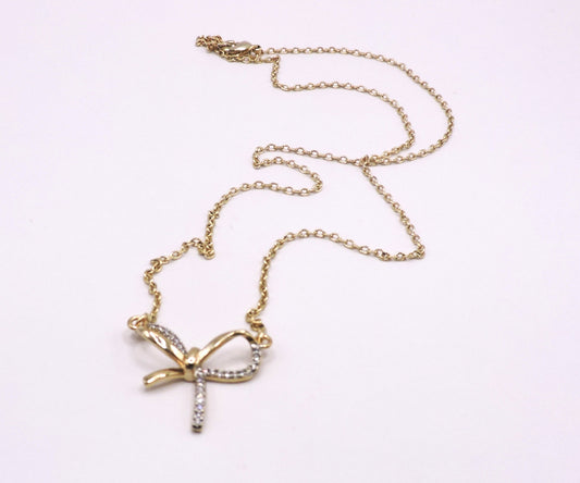 Gold Filled and Micropave Bow Necklace