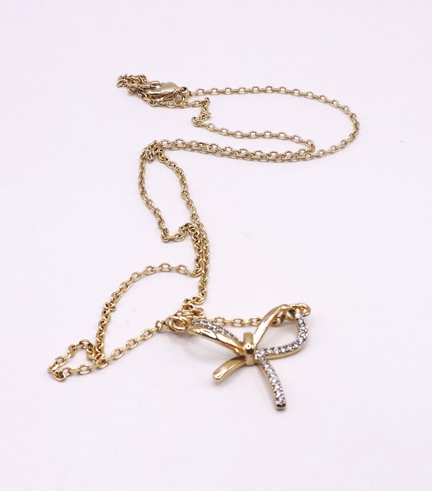 Gold Filled and Micropave Bow Necklace