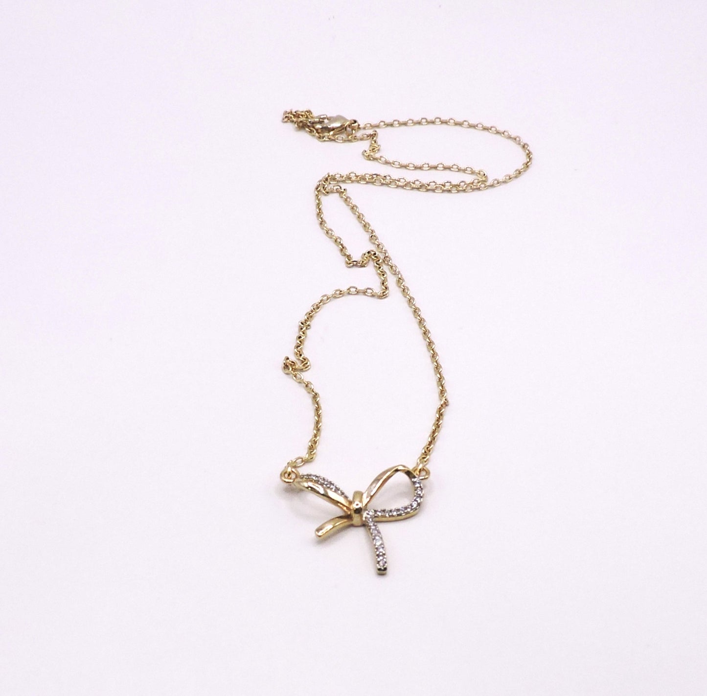 Gold Filled and Micropave Bow Necklace