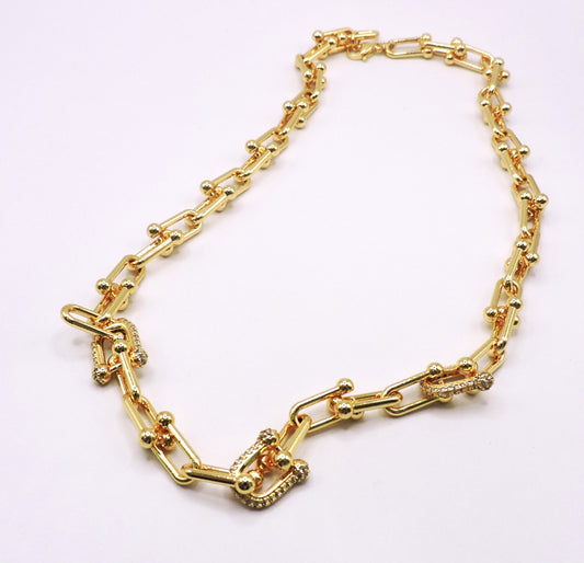 U-shaped necklace with micro pave inlays in gold filled