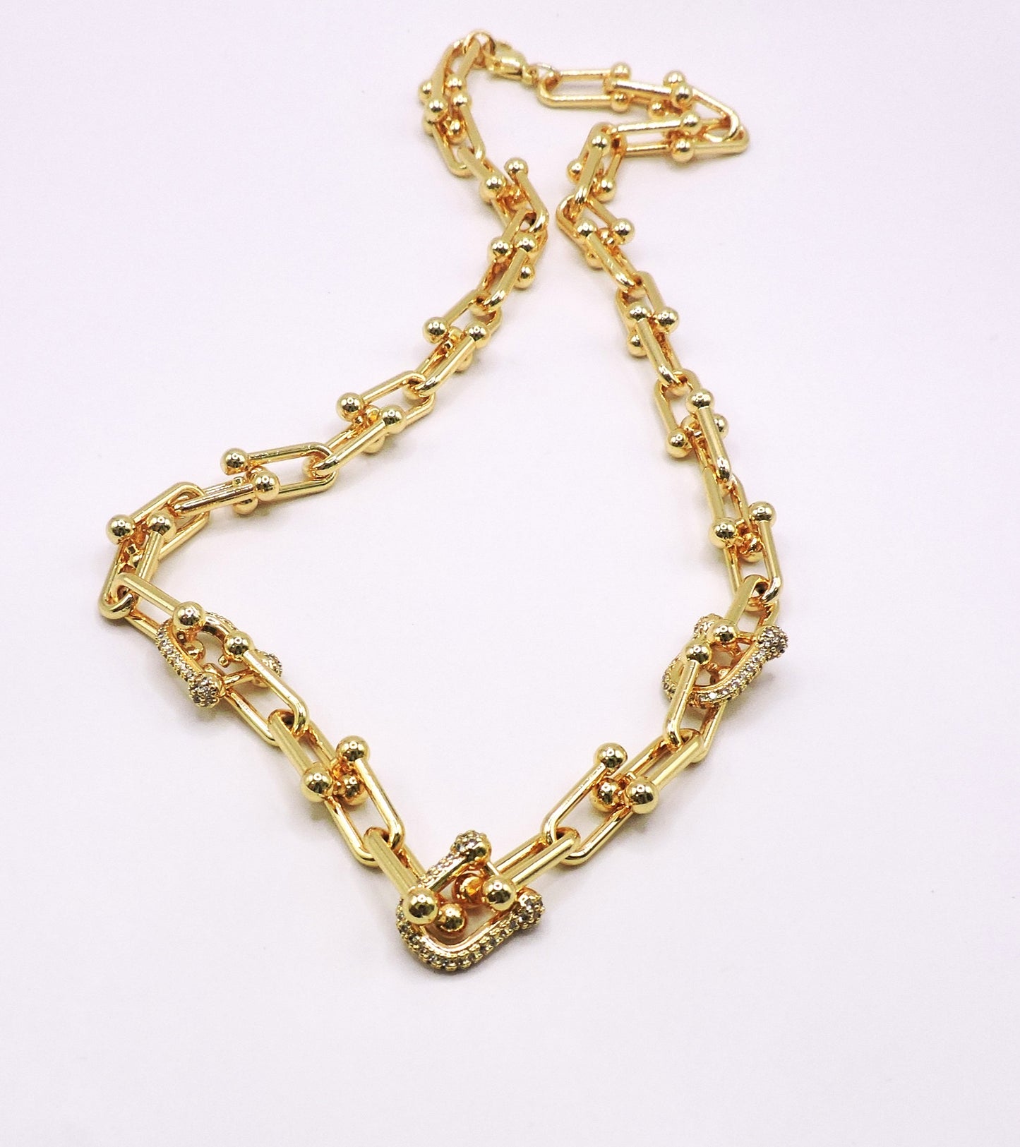 U-shaped necklace with micro pave inlays in gold filled