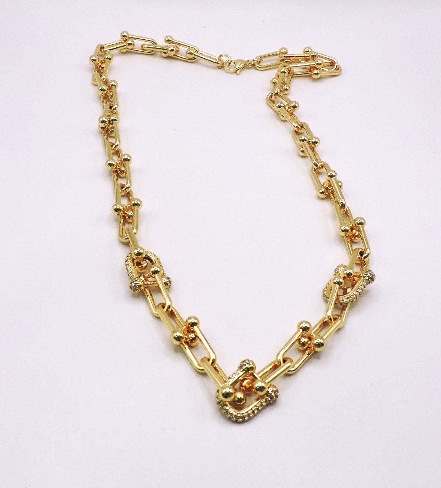 U-shaped necklace with micro pave inlays in gold filled