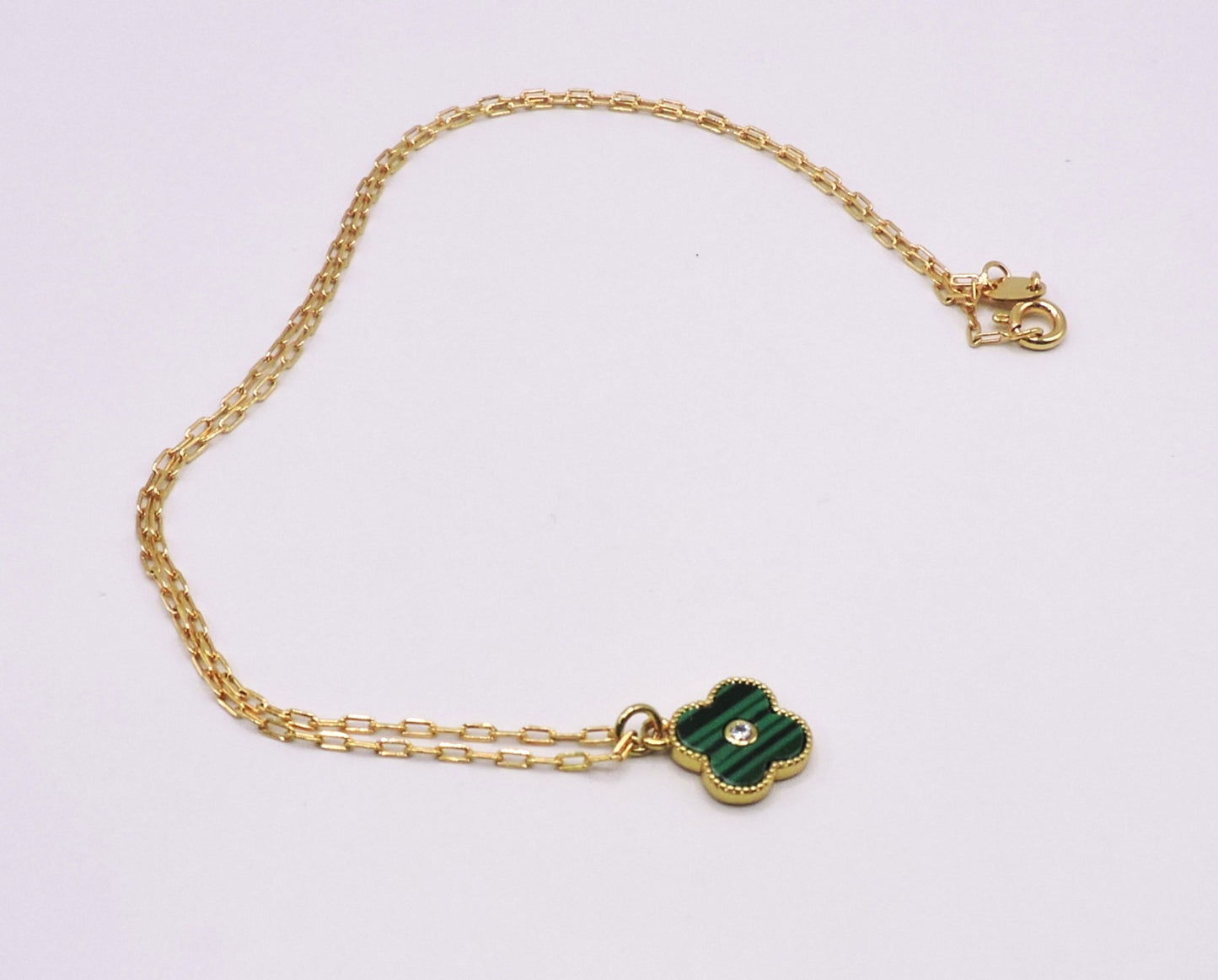 Green Clover Necklace with Zircon in Gold Filled