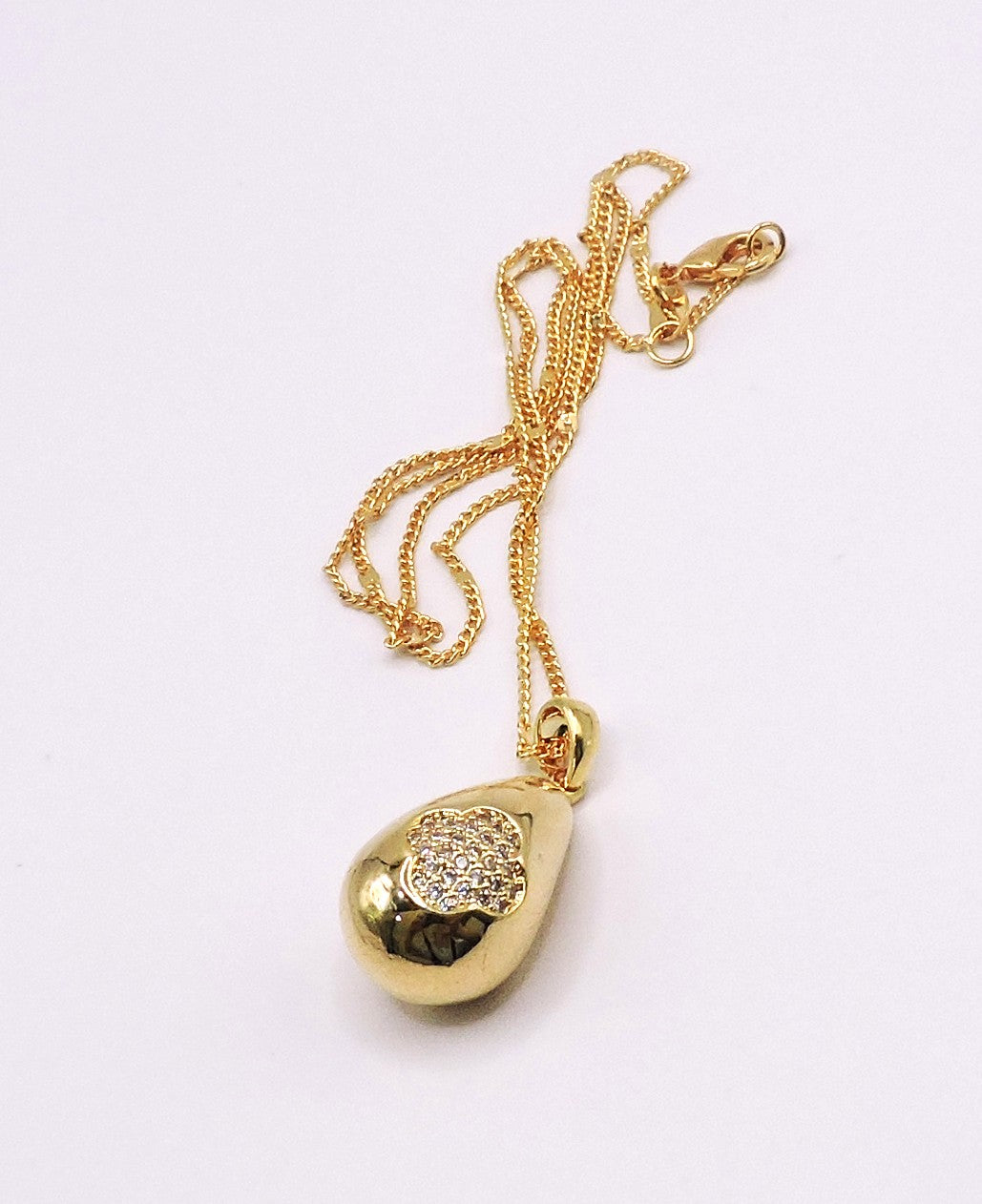 Goldfilled Teardrop Necklace with a Micropave Clover