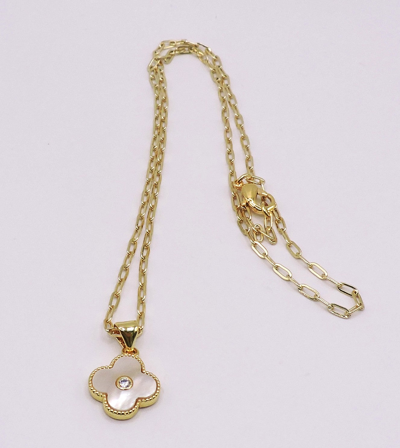Gold-filled Mother-of-Pearl Clover Necklace