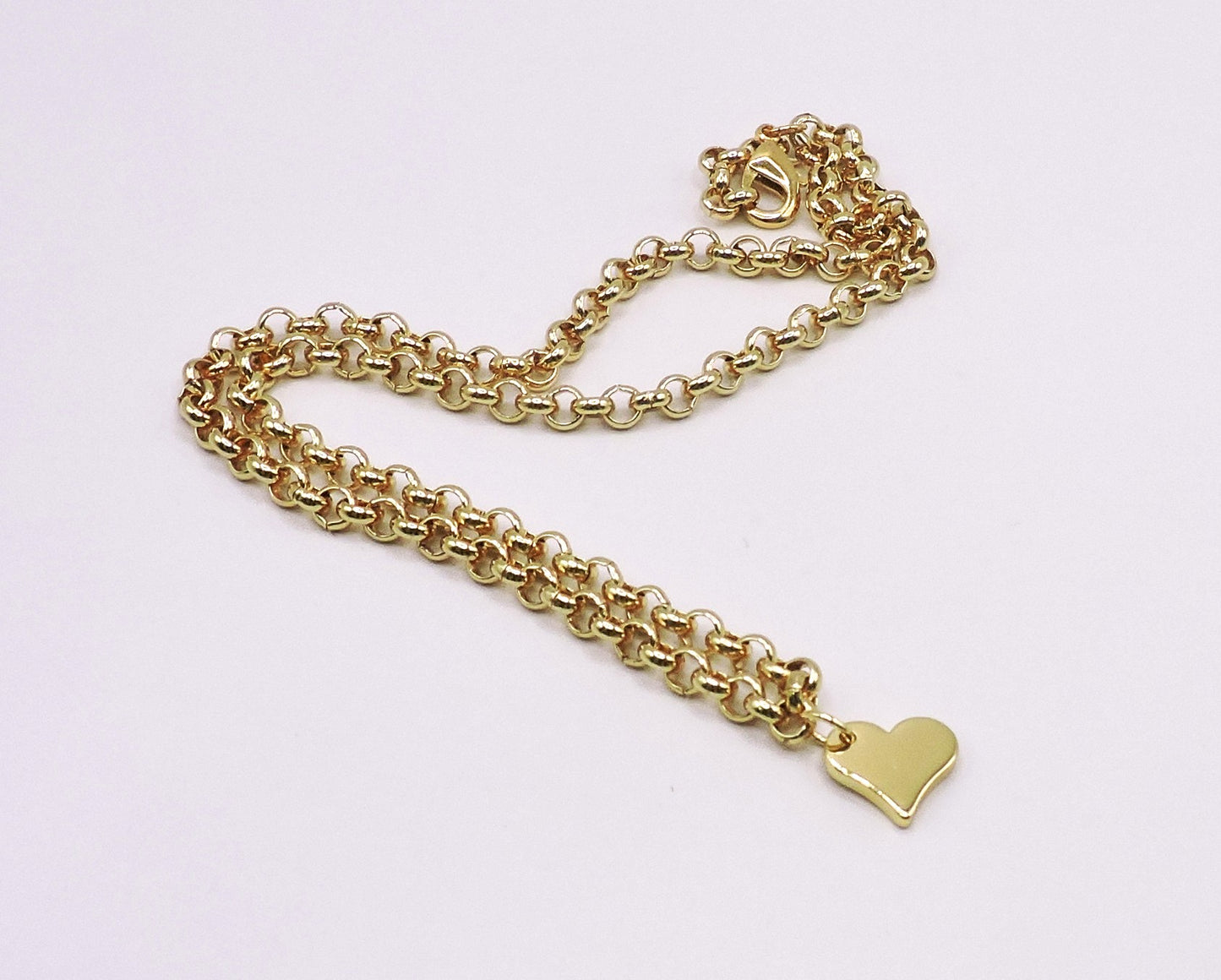 Gold-filled ring link necklace with a heart